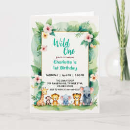 Wild One Niedlich Jungle Animal Child's 1. Geburts Einladung