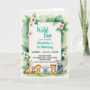 Wild One Niedlich Jungle Animal Child's 1. Geburts Einladung