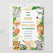 Wild One Niedlich Jungle Animal Child's 1. Geburts Einladung (Vorderseite)