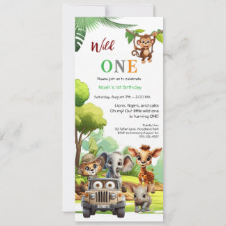 Wild One Niedlich Jungle Animal Child's 1. Geburts Einladung