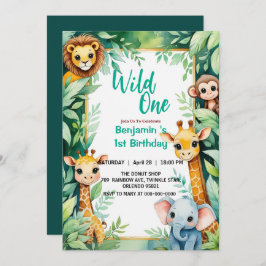 Wild One Niedlich Jungle Animal Child's 1. Geburts Einladung
