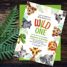 Wild One Niedlich Jungle Animal Child's 1. Geburts