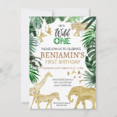 Wild One Niedlich Jungle Animal Child's 1. Geburts Einladung (Vorderseite)
