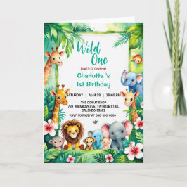 Wild One Niedlich Jungle Animal Child's 1. Geburts Einladung