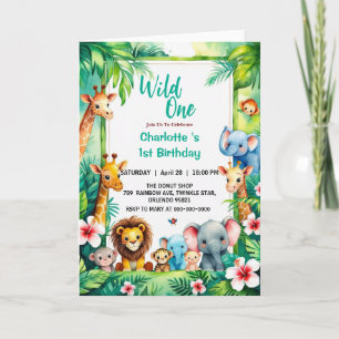 Wild One Niedlich Jungle Animal Child's 1. Geburts Einladung