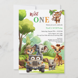 Wild One Niedlich Jungle Animal Child's 1. Geburts Einladung