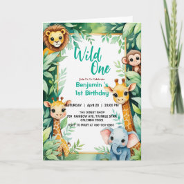 Wild One Niedlich Jungle Animal Child's 1. Geburts Einladung