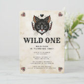 Wild One Niedlich Kitten Cat Rockabilly 1. Geburts Einladung (Stehend Vorderseite)