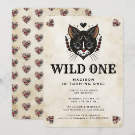 Wild One Niedlich Kitten Cat Rockabilly 1. Geburts Einladung