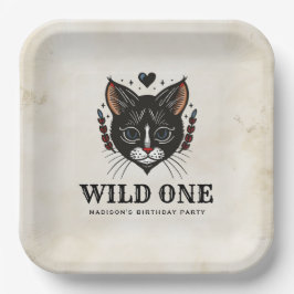 Wild One Niedlich Kitten Cat Rockabilly 1. Geburts Pappteller