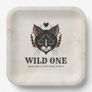 Wild One Niedlich Kitten Cat Rockabilly 1. Geburts Pappteller