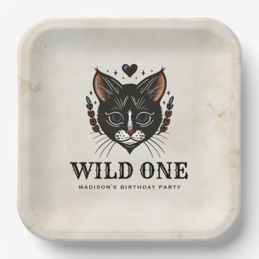 Wild One Niedlich Kitten Cat Rockabilly 1. Geburts Pappteller (Vorderseite)