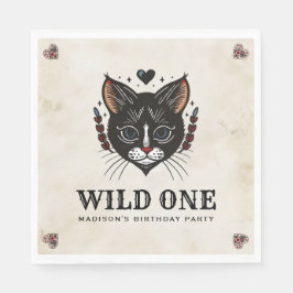 Wild One Niedlich Kitten Cat Rockabilly 1. Geburts Serviette