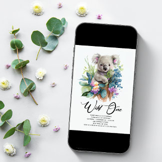 Wild One Niedlich Koala 1. Geburtstag Foto Tier Einladung