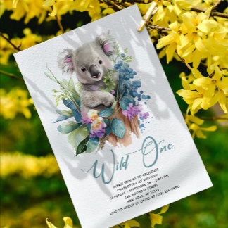 Wild One Niedlich Koala 1. Geburtstag Foto Tier Einladung