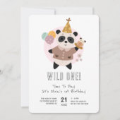 Wild One Niedlich Panda Bear 1. Geburtstag Einladung (Vorderseite)