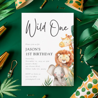 Wild One Niedlich Safari Animals 1. Geburtstag Einladung