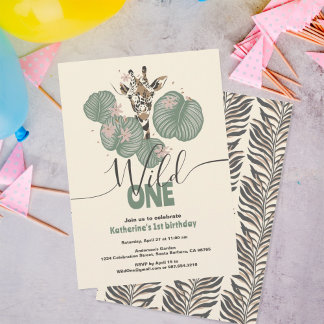Wild One Niedlich Safari Giraffe Animal Birthday P Einladung