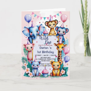 Wild One Niedlicher Tiere Ballon Kinder 1. Geburts Einladung