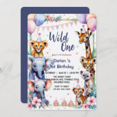 Wild One Niedlicher Tiere Balloon cupcake 1. Gebur Einladung (Vorne/Hinten)