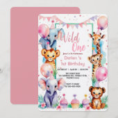 Wild One Niedlicher Tiere Balloon cupcake 1. Gebur Einladung (Vorne/Hinten)