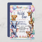 Wild One Niedlicher Tiere Balloon cupcake 1. Gebur Einladung (Vorne/Hinten)