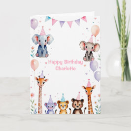 Wild One Niedlicher Tiere Balloon Girls 1. Geburts Einladung