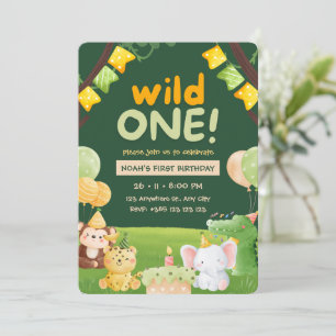 Wild One Niedlicher Tiere Geburtstagsparty Einladu Einladung