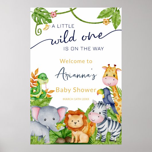 Wild One on Way Zoo Jungle Baby Shower Willkommen Poster (Vorne)