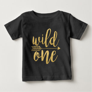 Wild One One Year Old Gold Script Baby T-shirt