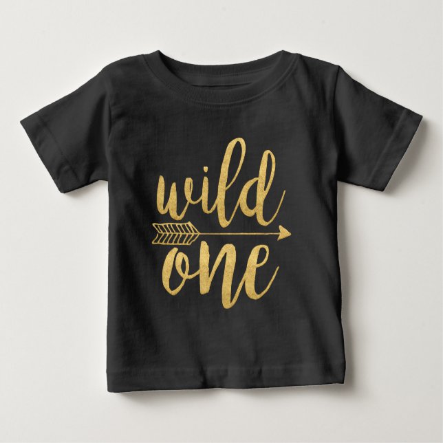 Wild One|One Year Old Gold Script Baby T-shirt (Vorderseite)