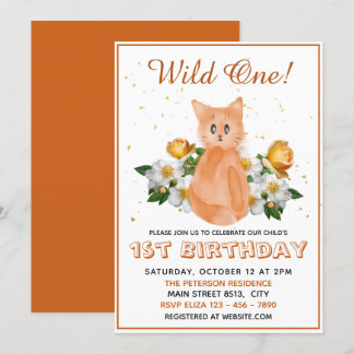 Wild One - Orange Baby Cat - 1. Geburtstag Einladung