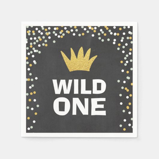Wild one Paper Napkin Gold Crown Erster Geburtstag Serviette (Vorderseite)