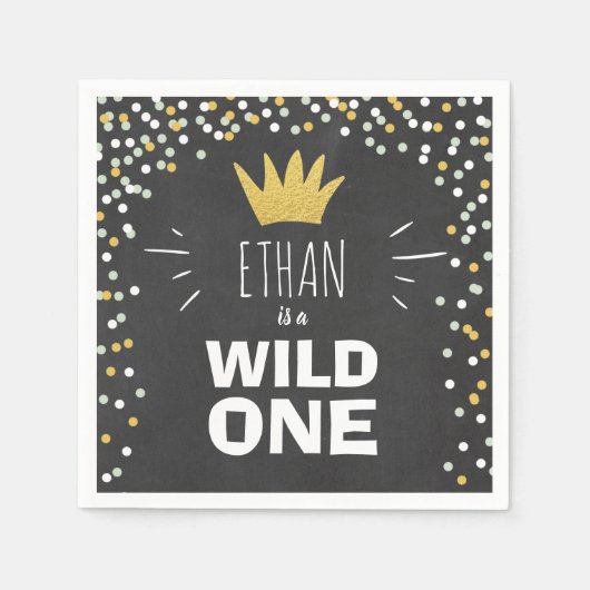 Wild one Paper Napkin Gold Crown Erster Geburtstag Serviette (Vorderseite)