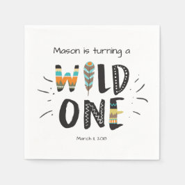 Wild one Paper Napkin Tribal Boy Birthday Feathers Serviette
