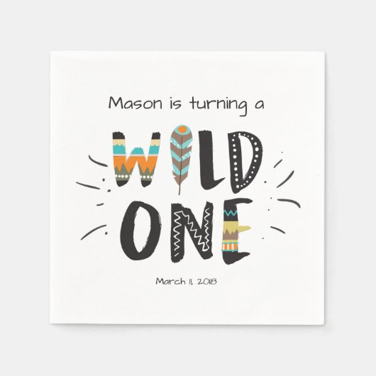 Wild one Paper Napkin Tribal Boy Birthday Feathers Serviette (Vorderseite)