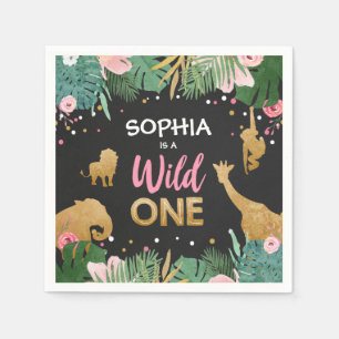 Wild One Paper Napkins Wild Jungle Animals Girl Serviette