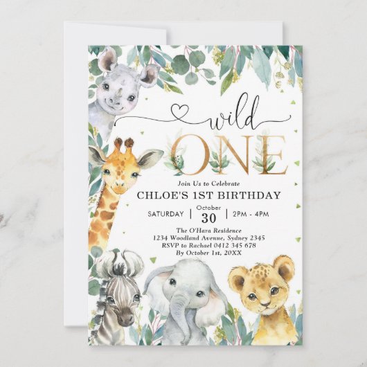 Wild One Party Animals 1st Birthday Invitation Einladung (Vorderseite)