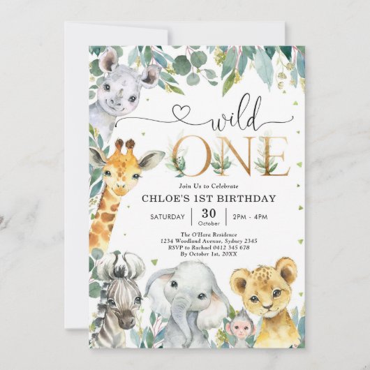 Wild One Party Animals 1st Birthday Invitation Einladung (Vorderseite)