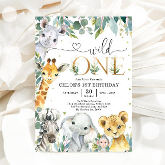 Wild One Party Animals 1st Birthday Invitation Einladung