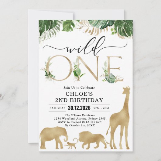 Wild One Party Animals 1st Birthday Invitation Einladung (Vorderseite)