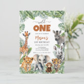 Wild One Party Animals Kids 1st Birthday Einladung (Stehend Vorderseite)