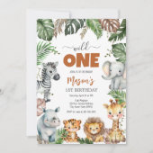 Wild One Party Animals Kids 1st Birthday Einladung (Vorderseite)