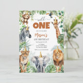 Wild One Party Animals Kids 1st Birthday Einladung (Stehend Vorderseite)