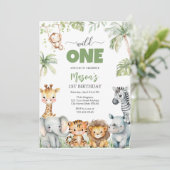 Wild One Party Animals Kids 1st Birthday Einladung (Stehend Vorderseite)