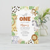 Wild One Party Animals Kids 1st Birthday Einladung (Stehend Vorderseite)