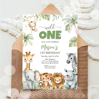 Wild One Party Animals Kids 1st Birthday Einladung