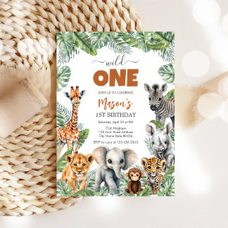 Wild One Party Animals Kids 1st Birthday Einladung