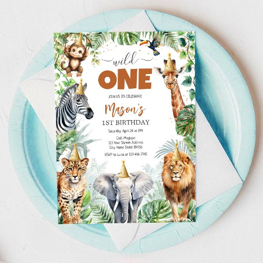 Wild One Party Animals Kids 1st Birthday Einladung