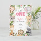 Wild One Party Animals Kids 1st Birthday Einladung (Stehend Vorderseite)